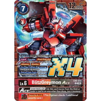 4X BlitzGreymon ACE EX9-013 Rare Versus Monsters NM Digimon Card