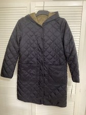 Weatherproof Ladies Reversible Quilted Long Jacket Black/loden Size M Bnwt
