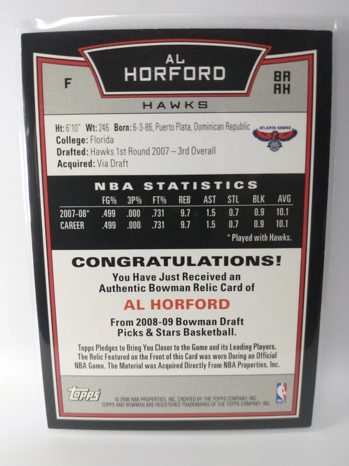 🏀Al Horford 2008-09 Bowman Game Used Jersey Relic Patch #BRAH Celtics - Image 4 of 4