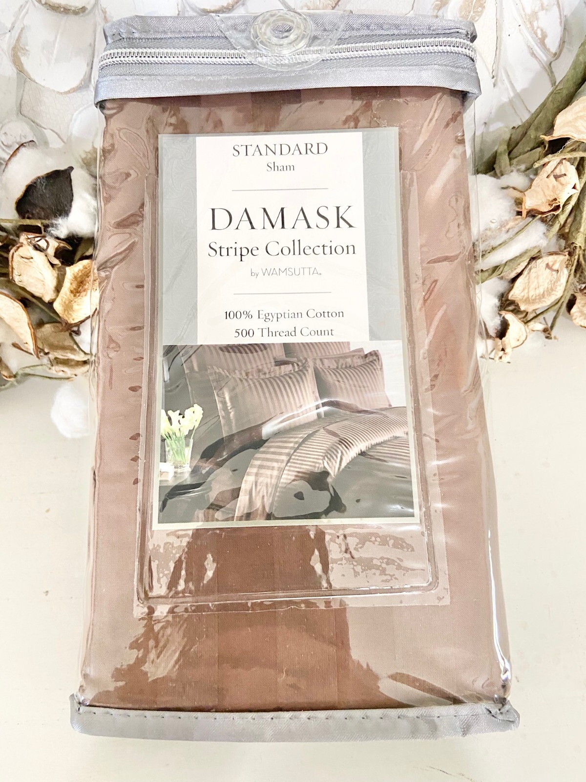 Wamsutta 500 Damask Stripe Sham 100 Egyptian Cotton STANDARD sham