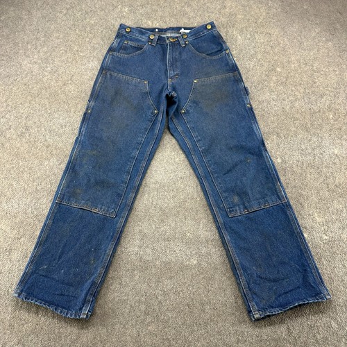 Key Jeans Mens 30x30 Blue Carpenter Double Knee Dark Wash Workwear Distressed - Picture 2 of 15