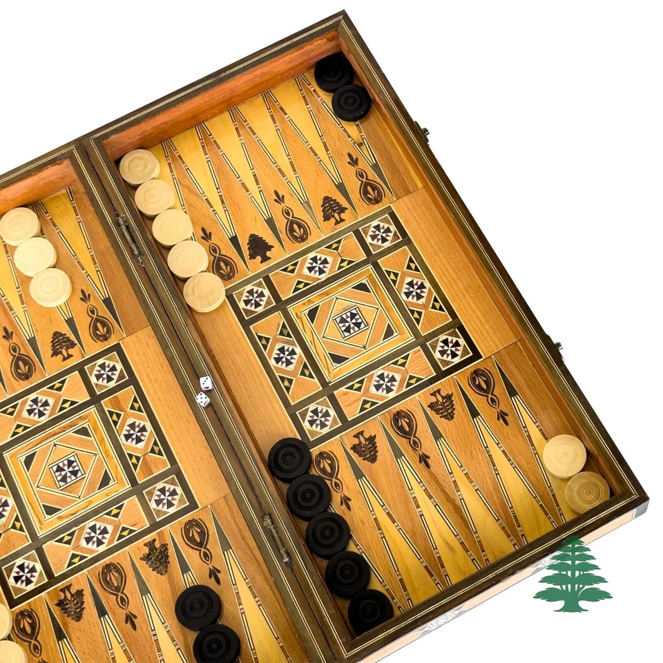 Backgammon Board and Chess Set with Lebanese Cedar Engraving From Lebanon Large - Image 2 of 4