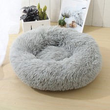 Warm Plush Round Donut Pet Dog Cat Bed Fluffy Soft Round Calming Bed Washable