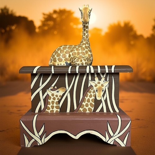 3D Large Giraffe Wood Jewelry Trinket Box Hand Painted NWT Baby Gift 10" Tall - Picture 2 of 14