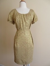 NWT J.CREW METALLIC FOIL JACQUARD DRESS, 49885, SIZE 12, GOLD, CAMEL, $168