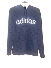Adidas Hoodie Mens Medium Blue Sweater White Logo Spell Out Size Medium BOGO