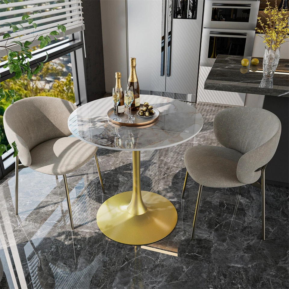 High Gloss Marble Dining Table w/ Tulip Pedestal Small kitchen Table 2-4 People - Image 3 of 4