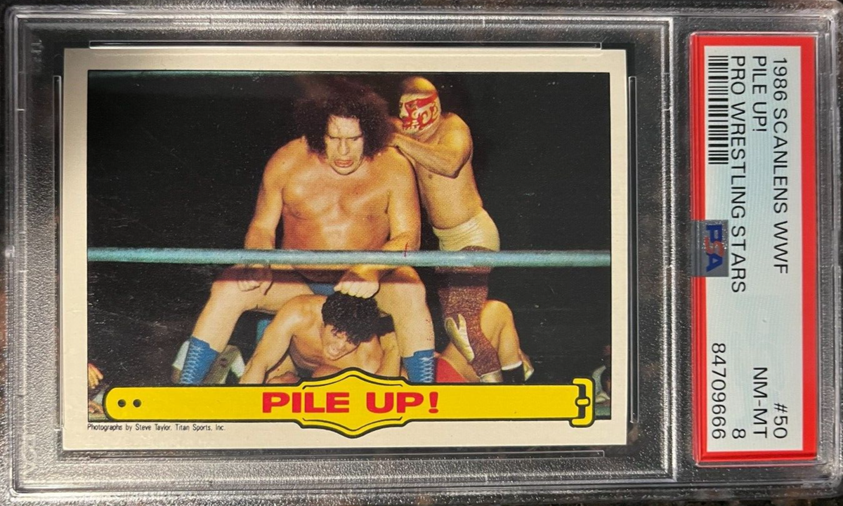 1986 Scanlens WWF #50 Pile Up! Andre the Giant PSA 8 NM-MT