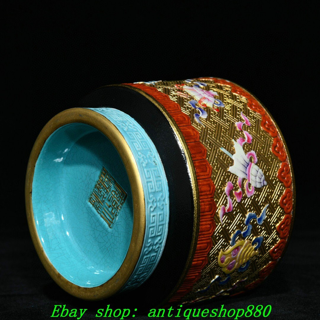5.7''Qing Qianlong Famille Rose Porcelain Gold 8 Auspicious Symbol Crock Pot Jar