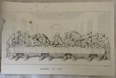 Leonardo Da Vinci L'Ultima Cena 1840 Environ Gravure Raphael Carelli Peinture