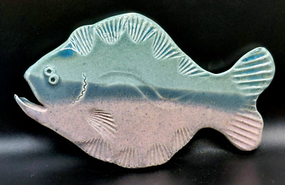 Collectible Hand-Crafted Fish Figurine/Home Decor Green/Pink Signed Alaska 