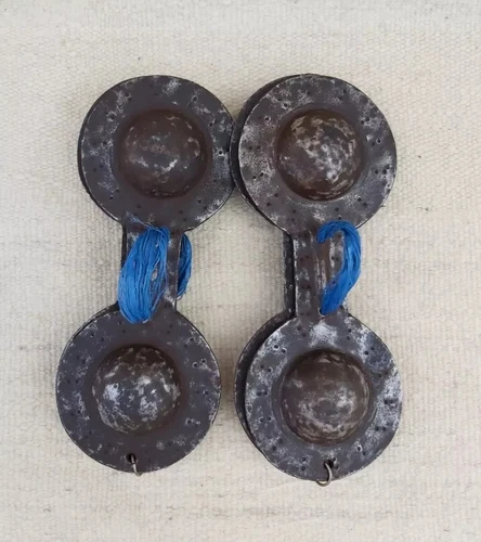 Antique Huge Moroccan Original Pair Morocco Gnawa Iron Castanet Qraqeb Handmade