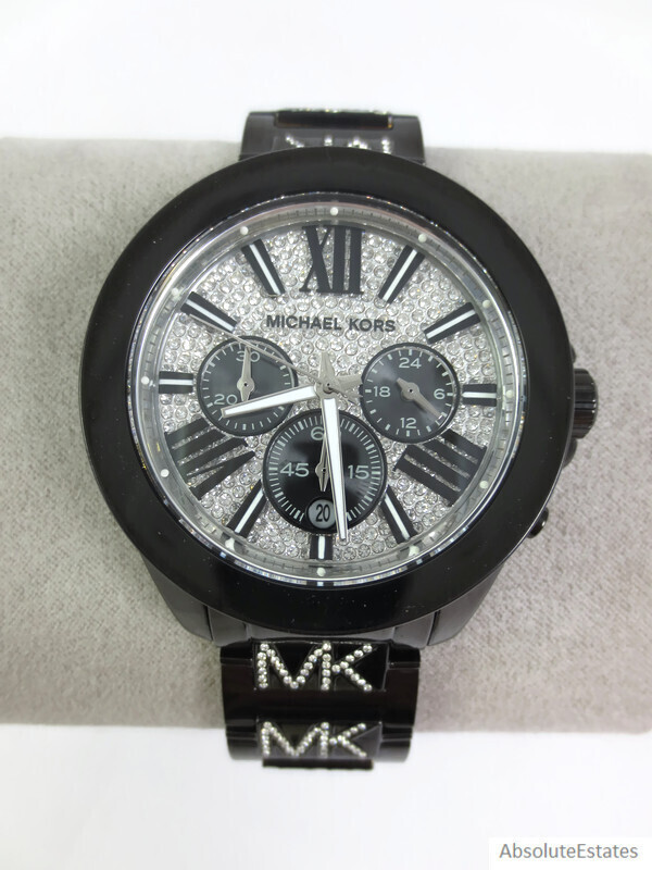 NEW Michael Kors Wren Black Pave Logo Crystal Watch Unisex  display picture 3