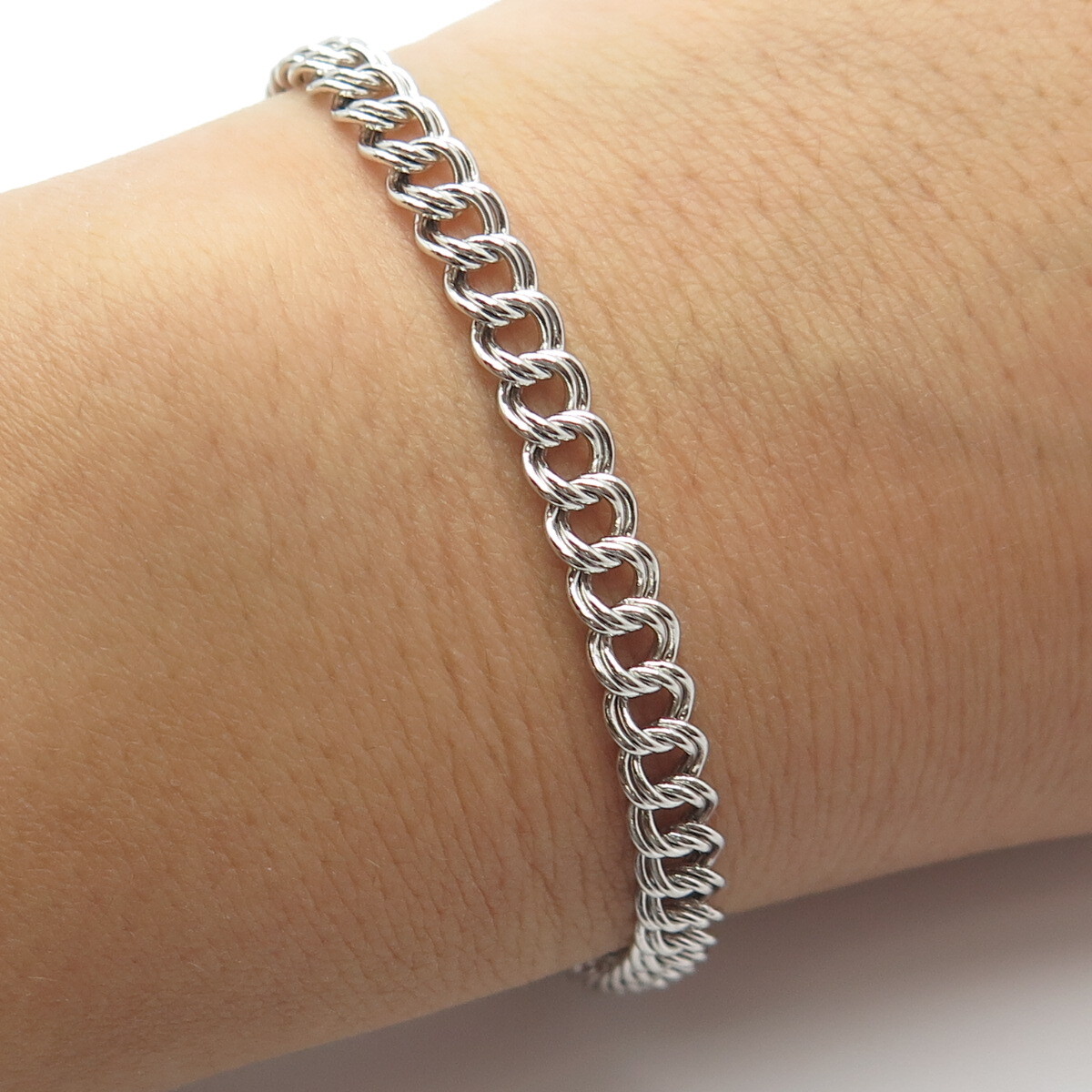 925 Sterling Silver Vintage Double Cable Link Bracelet 7 925 Sterling Silver Vintage Double Cable Link Bracelet 7