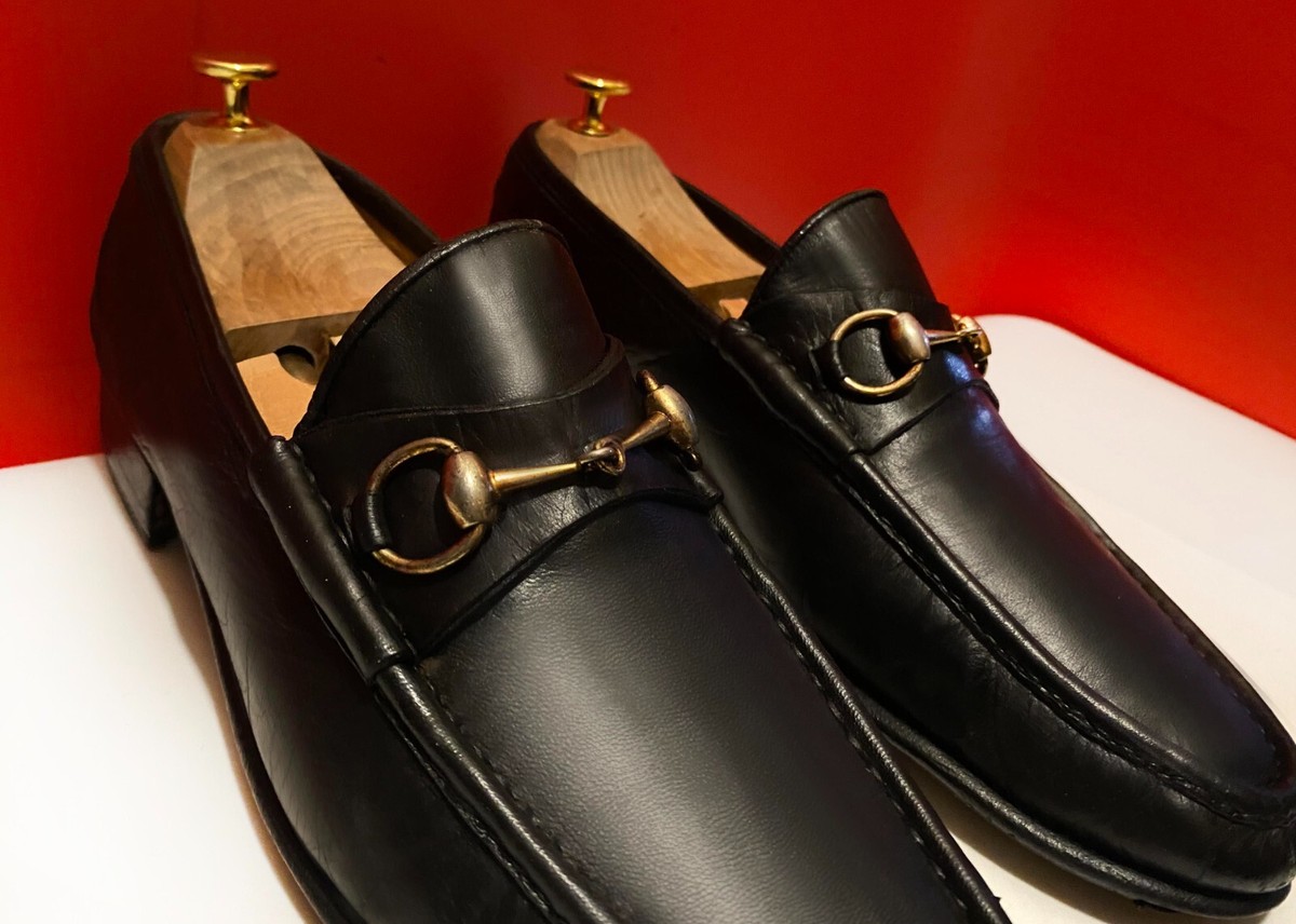 靴 Archive GUCCI horse bit loafer $889.00 !! GUCCI MEN'S BLACK LEATHER HORSE BIT LOAFERS MARKED