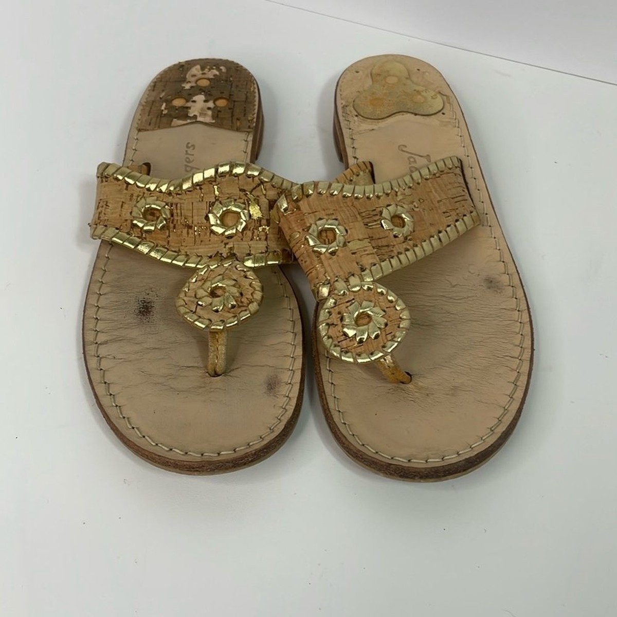 Jack Rogers Size 9 M Leather & Cork Thong Medallion Sandals  display picture 1