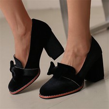 Women's Round Toe Mary Jane Pumps Block Heel Eleagnt Bowknot Casual Slip On