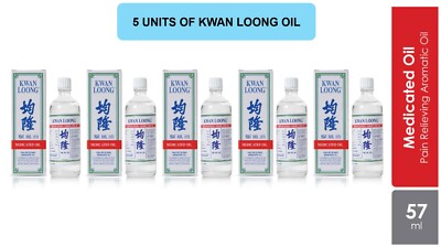 5 Units KWAN LOONG MEDICATED OIL 57ml (Menthol & Eucalyptus Oil) FREE SHIPPING