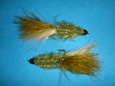 FLY FISHING FLIES - Gld/Olv/White COFFEY's SPARKLE MINNOW Streamers #4 (6 pcs) 