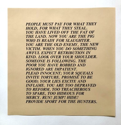 Jenny Holzer Inflammatory Essay Offset Lithograph Print 17'' x 17'' (1979-82)
