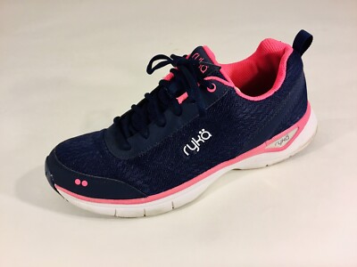Ryka Womens Navy Blue and Pink Mesh Fashion Sneakers Size