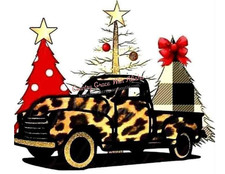 Sublimation Print Leopard Old Truck Christmas Ready to Press Heat Transfer