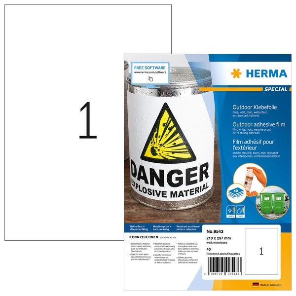 Herma Wetterfeste Outdoor-Folienetiketten A4, 210 X 297 Mm, Weiß, Extrem Stark H-image