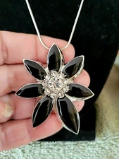Necklace Midnight Ebony Black Petal Flower Pendant Chain Totally Beautiful - 18"