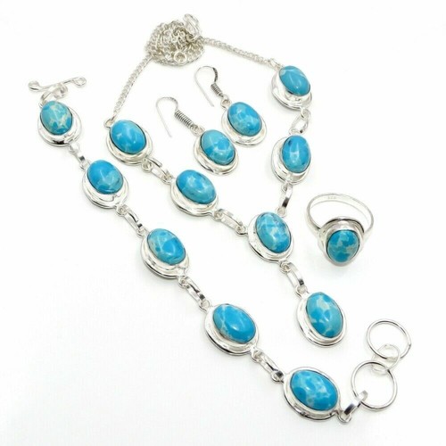 Set di gioielli fatti a mano in argento 925 con pietre preziose Larimar... - Foto 2 di 4