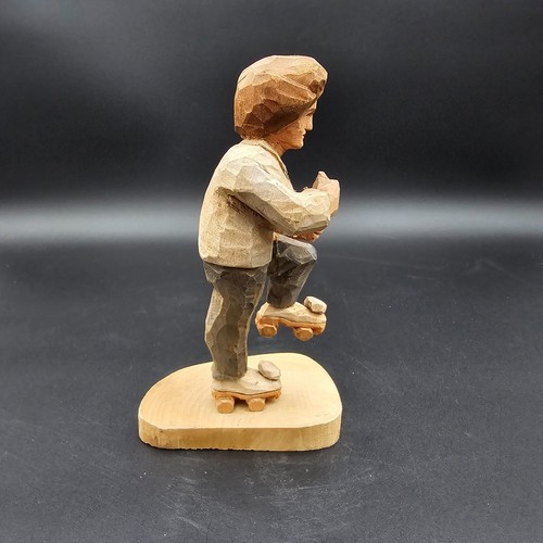 Vintage Hand Carved Wood Roller Skater Figurine Handmade Wooden Sculpture 8 in - Picture 9 of 11