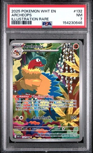 2025 POKEMON WHT EN-WHITE FLARE ILLUSTRATION RARE #132 ARCHEOPS PSA 7