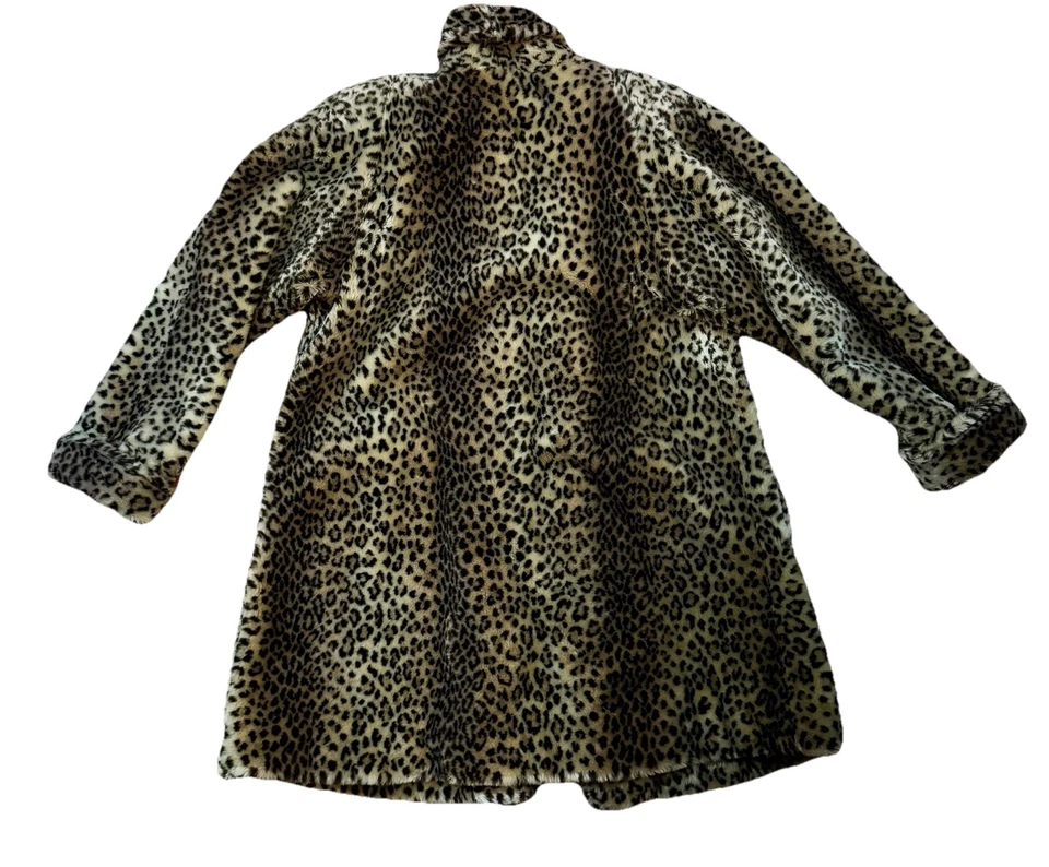 Vintage 80’s Leopard Cheetah Print Faux Fur Coat Rockabilly Roomy Medium - Image 2 of 4