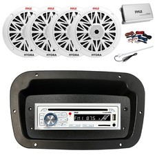 Pyle Marine CD Radio,Adapter,Spa Bezel, Ant,Amp w/Kit, 4x 8'' 300W White Speaker