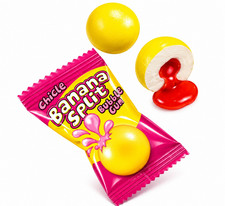 BANANA SPLIT BUBBLEGUM FINI LIQUID CENTRE CHEWING GUM KIDS PARTY BAGS FILLERS
