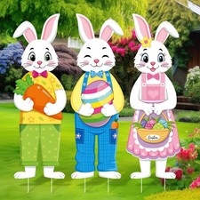 Umigy 3 Pcs Easter Yard Decor Outdoor Bunny Sign 10 x 32 inches, multicolour