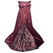Velvet Gown Sz 8 Formal Evening Dress w/ Sheer Floral Train Dramatic Back