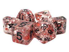 Old School 7 Piece DnD RPG Dice Set Particles Metallic Red w/ Black