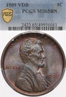 1909 VDB 1C PCGS MS65 BN Lincoln Wheat Cent Penny Red Brown Toned Purple Blue