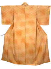 Unused Silk Iromuji Kimono XS 58" / Orange Jimon Jacquard Pattern Solid Japan