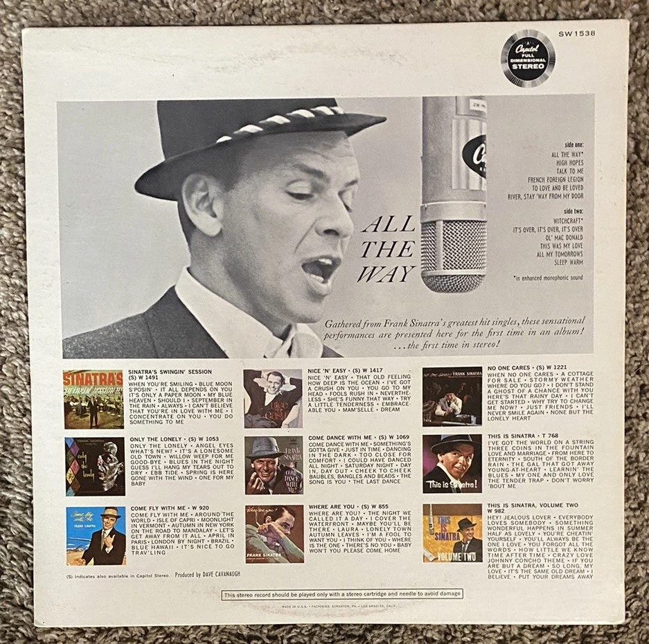 Frank Sinatra - All The Way - Capitol SW-1538 LP Vinyl Record - NM - Image 2 of 4