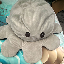Reversible Mood Flip Octopus Plush Soft Toy Grey/Black Medium Sea Animal