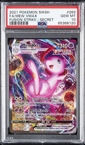 2021 POKEMON SWORD & SHIELD FUSION STRIKE SECRET #269 FULL ART/MEW VMAX PSA 10