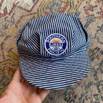 Vintage Southern Pacific Railroad Lines Ingenieur Hut Hickory Streifen Größe 7 1/8