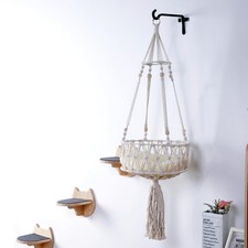 SHENGOCASE Macrame Cat Hammock with Wall Hook and 3 Steps Mounted Hanging Bed