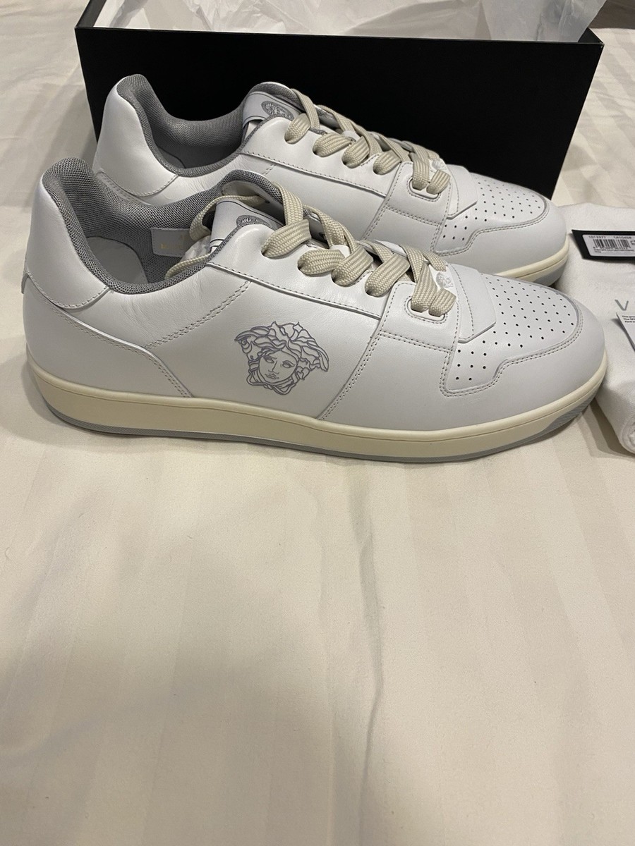 Versace White Leather Sneakers Designer Versace Greca Sneakers