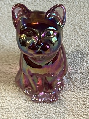 Fenton Pink Iridescent Sitting Cat Figurine