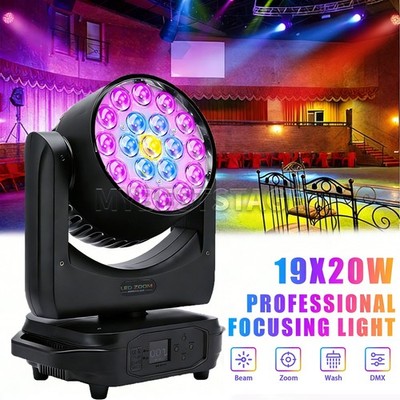 PAIDUN LED RGBW 19x20W Zoom Wash Beam Moving Head Light Disco Bar DJ Dance Club