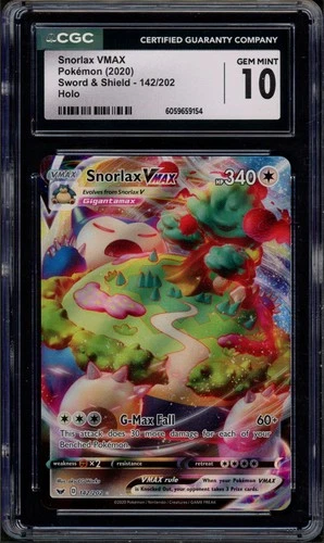 Pokemon CGC 10 Gem Mint Sword & Shield Full Art Snorlax VMAX 142/202