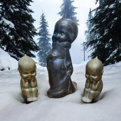 Ausgefallene Rose O Neill 3 KEWPIE Bronze Figuren RAR größte 25 cm h