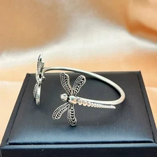 Elegant 925 Sterling Silver Dragonfly Unique Wristband Bracelet Bangle Cuff